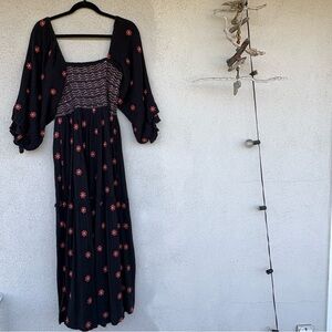 Free People Black Maxi Dress with Rose Print